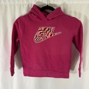 Nike Hoodie Girls Large Hot Pink Graphic Print Long Sleeve Pullover Cotton Blend